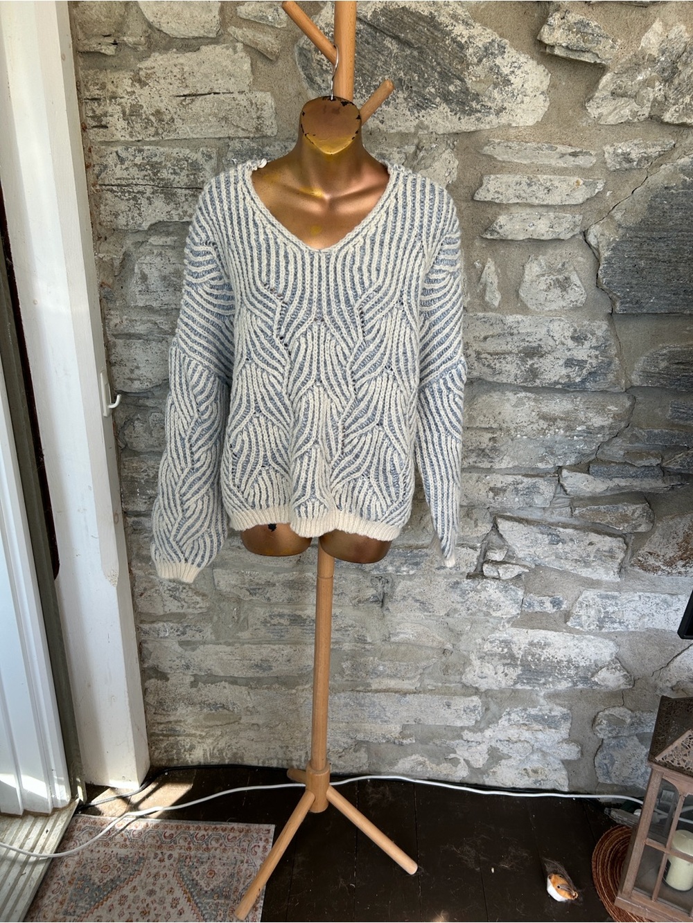 V-Neck Cable Knit Sweater